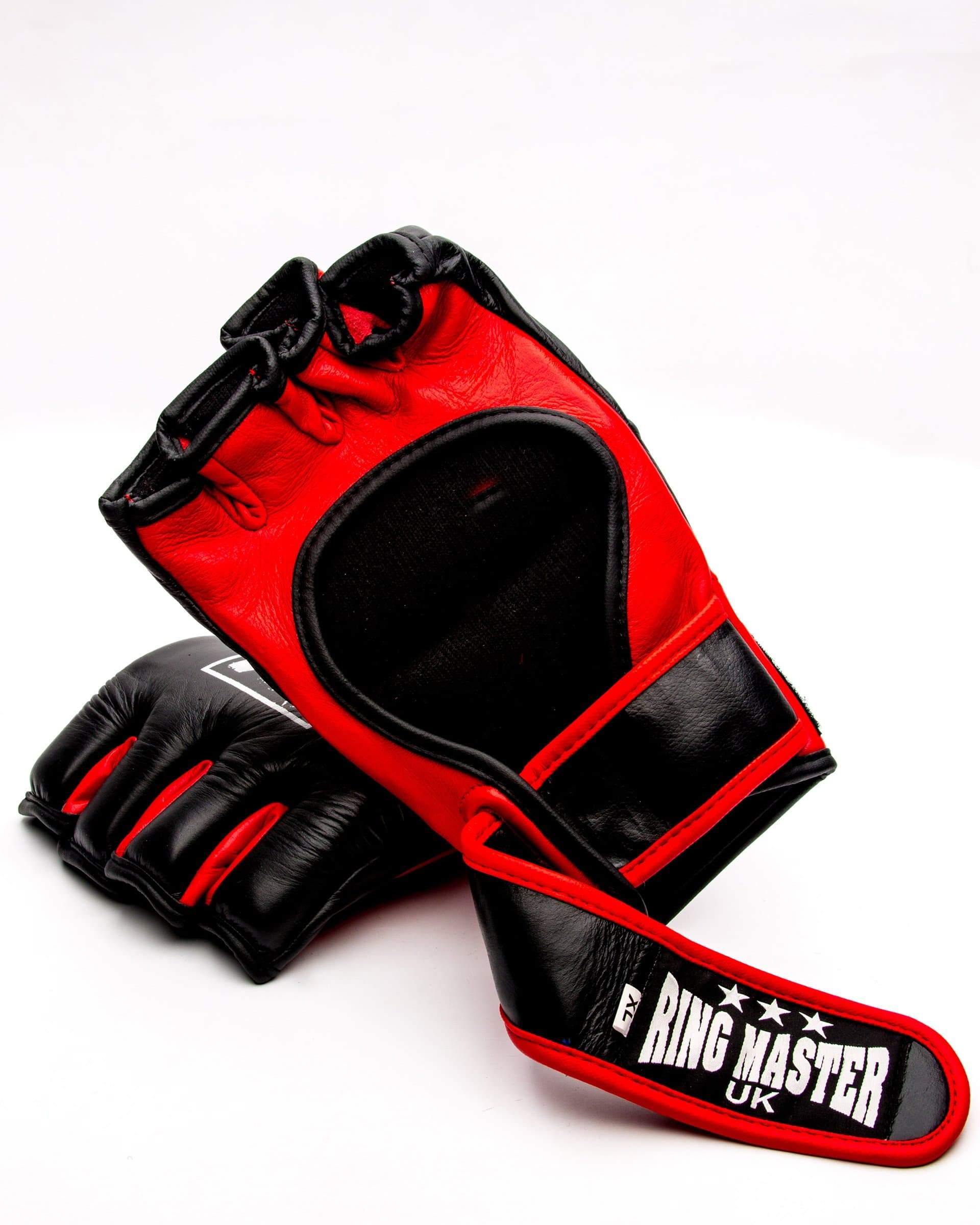 RingMaster Sports MMA Gloves Genuine Leather Black and Red Image 5