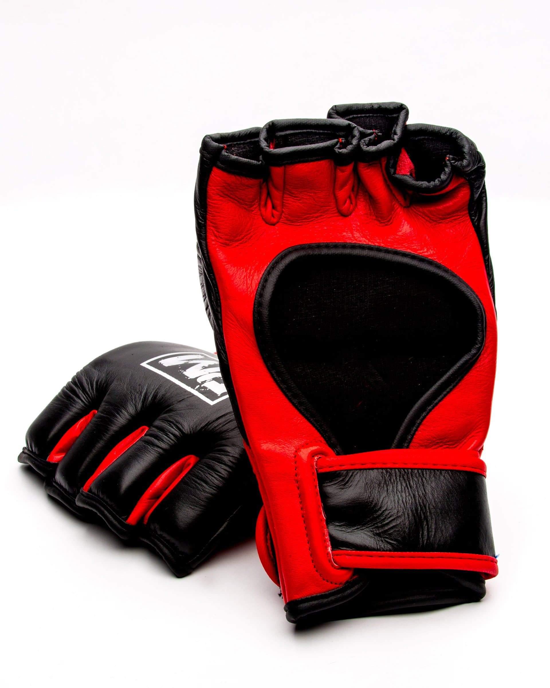 RingMaster Sports MMA Gloves Genuine Leather Black and Red Image 3