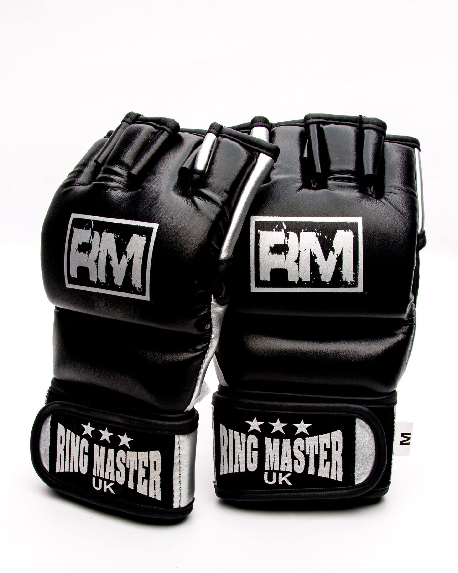 RingMaster Sports MMA Gloves Synthetic Leather Black and Silver Image 1