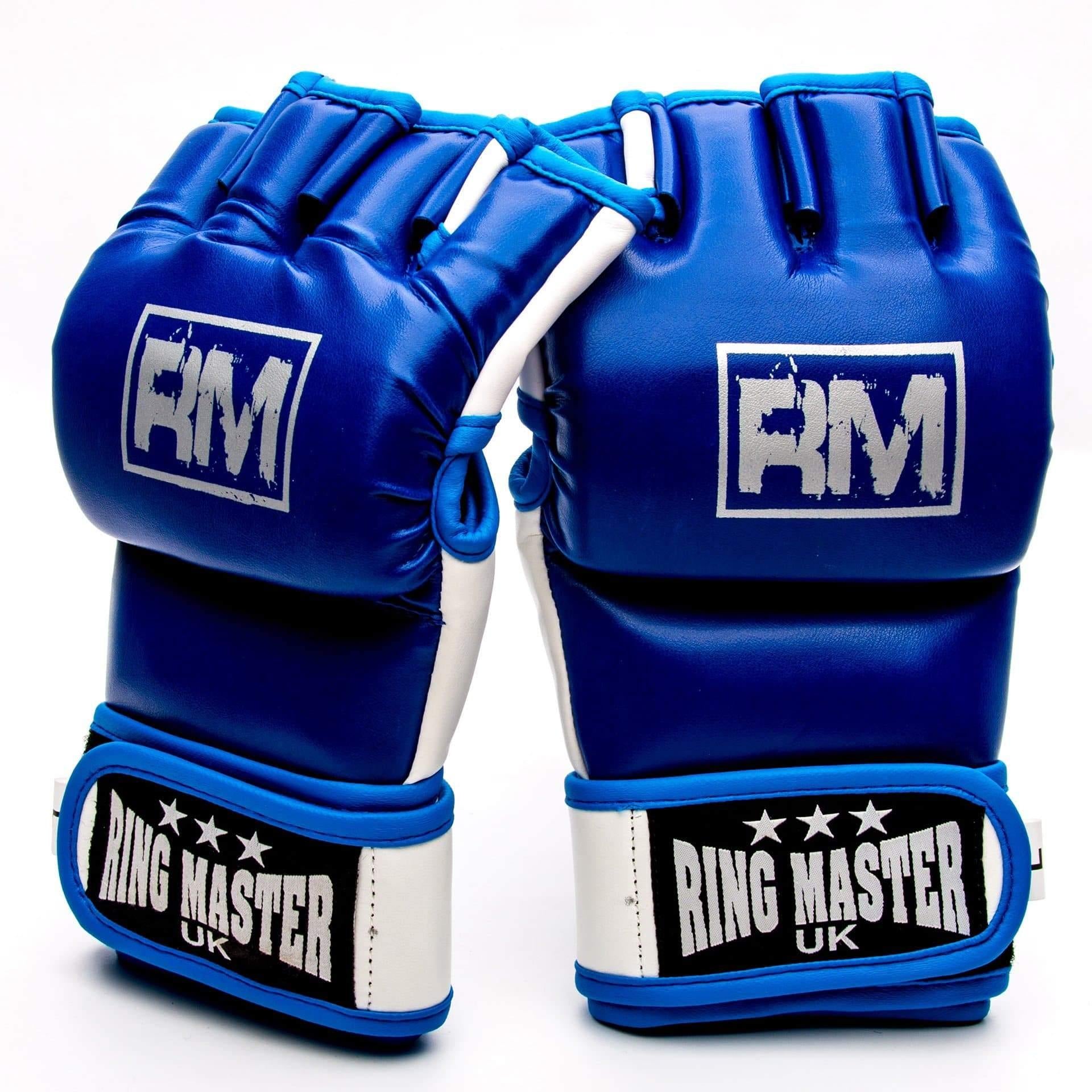 RingMaster Sports MMA Gloves Synthetic Leather Blue and White Image 4