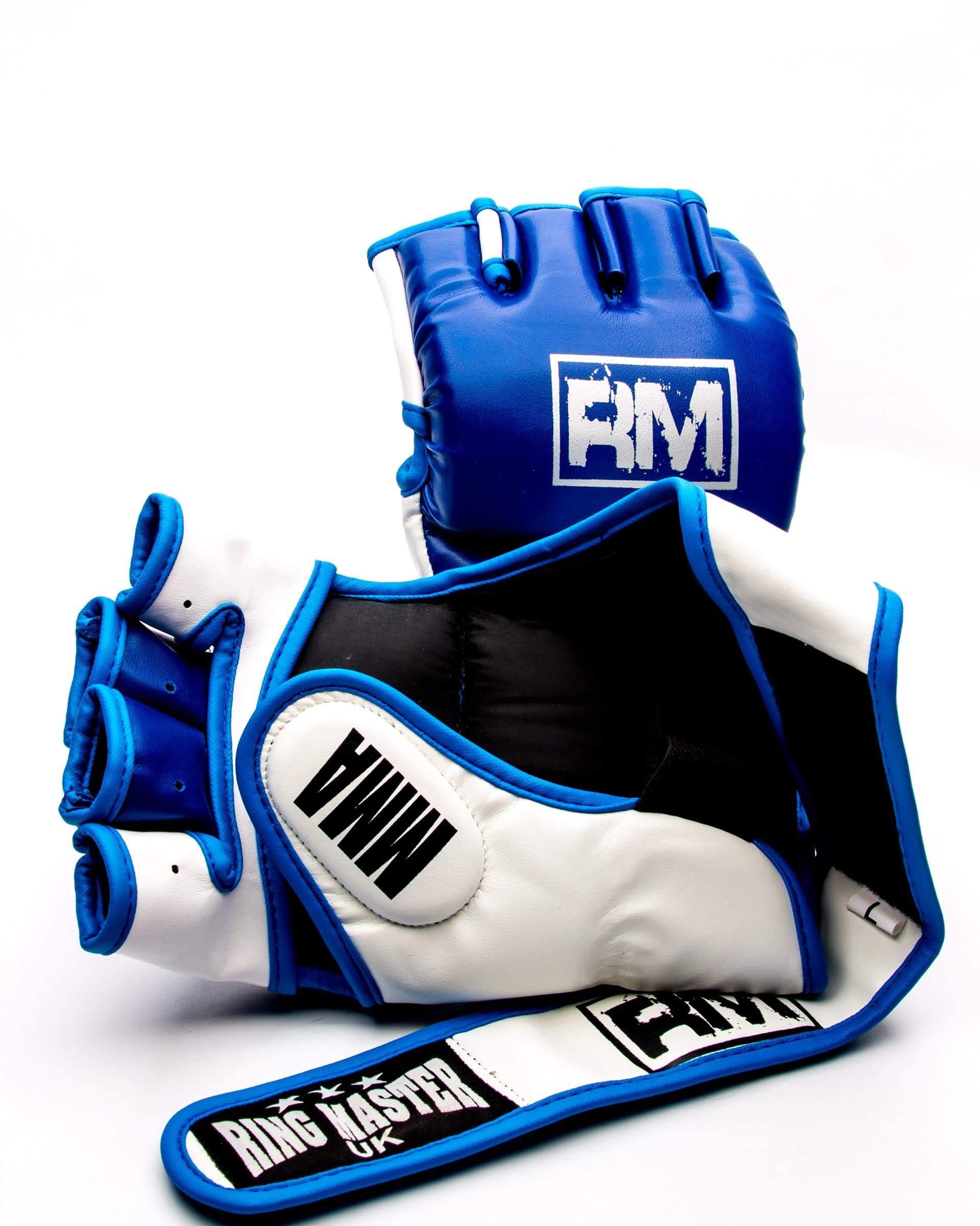 RingMaster Sports MMA Gloves Synthetic Leather Blue and White Image 5