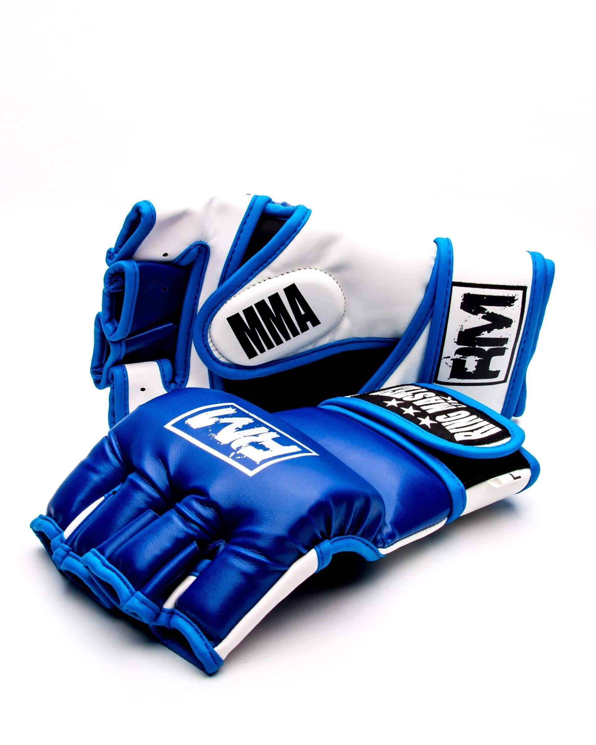 RingMaster Sports MMA Gloves Synthetic Leather Blue and White Image 2