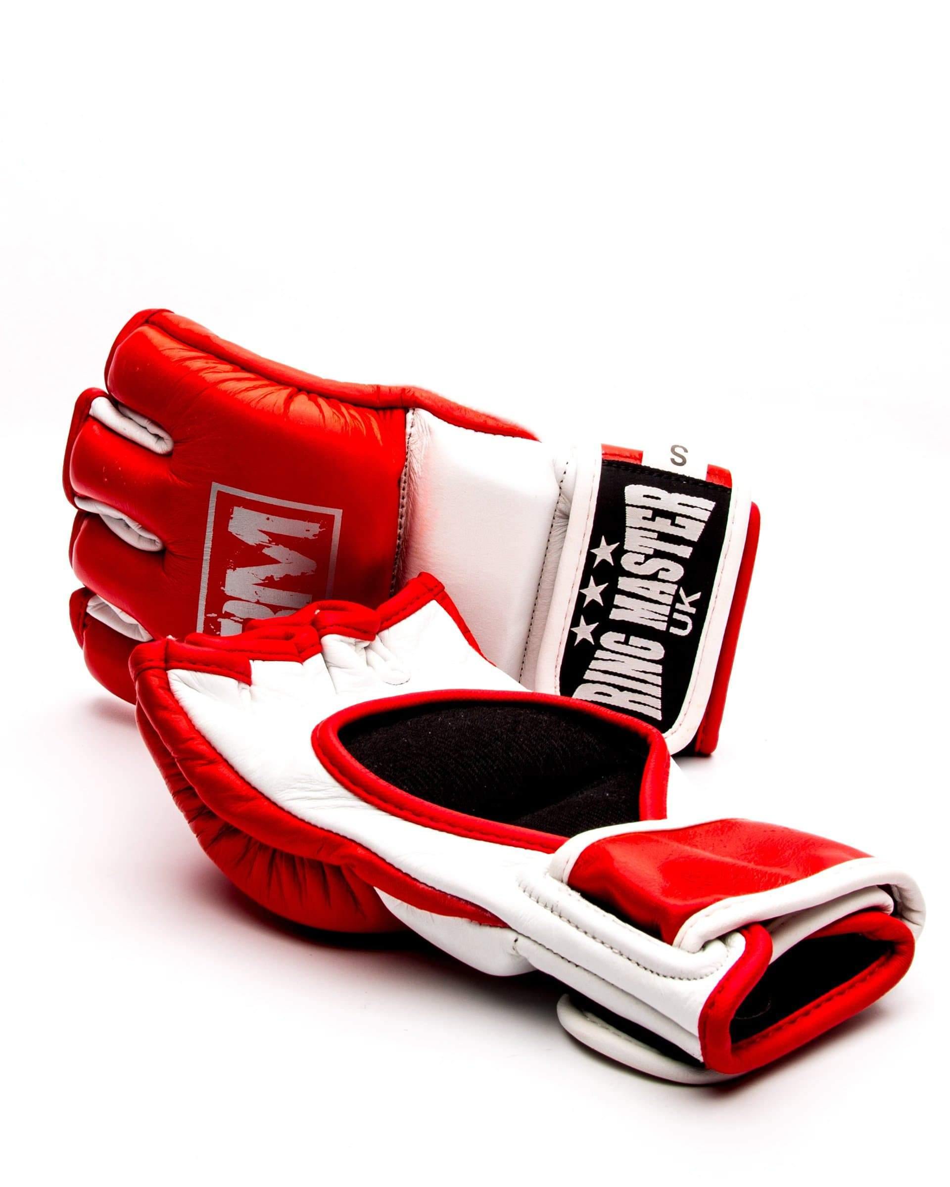 RingMaster Sports MMA Gloves Genuine Leather Red and White Image 2