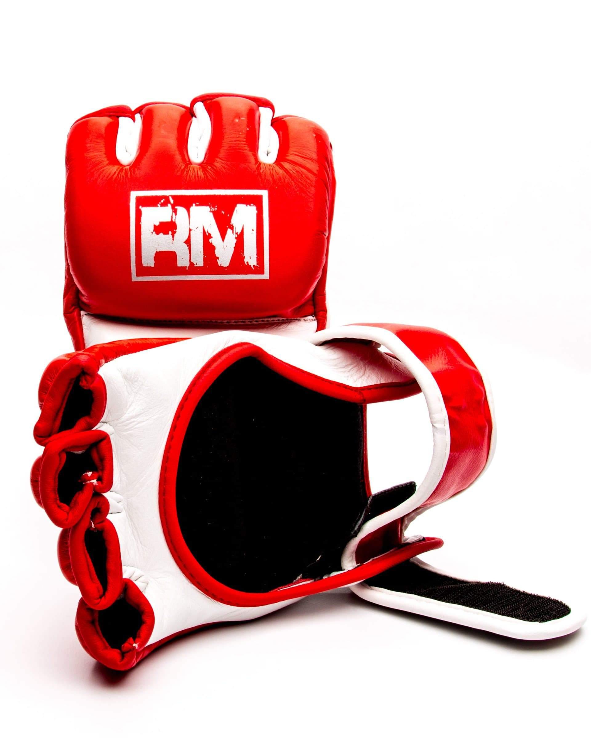 RingMaster Sports MMA Gloves Genuine Leather Red and White Image 4