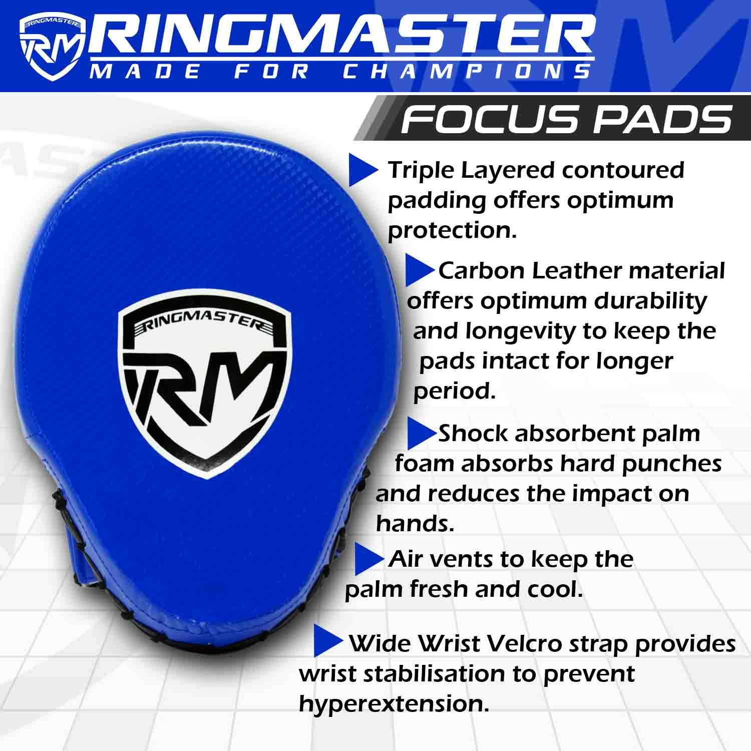 RingMaster Sports Ultralight Focus Pads Carbon Leather One Size Blue - RingMaster Sports