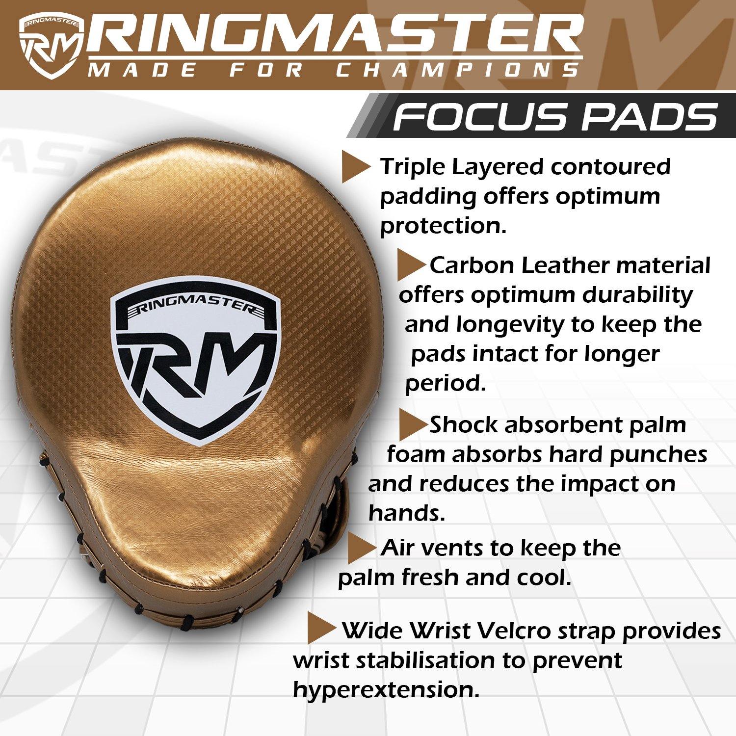 RingMaster Sports Ultralight Focus Pads Carbon Leather One Size Gold - RingMaster Sports