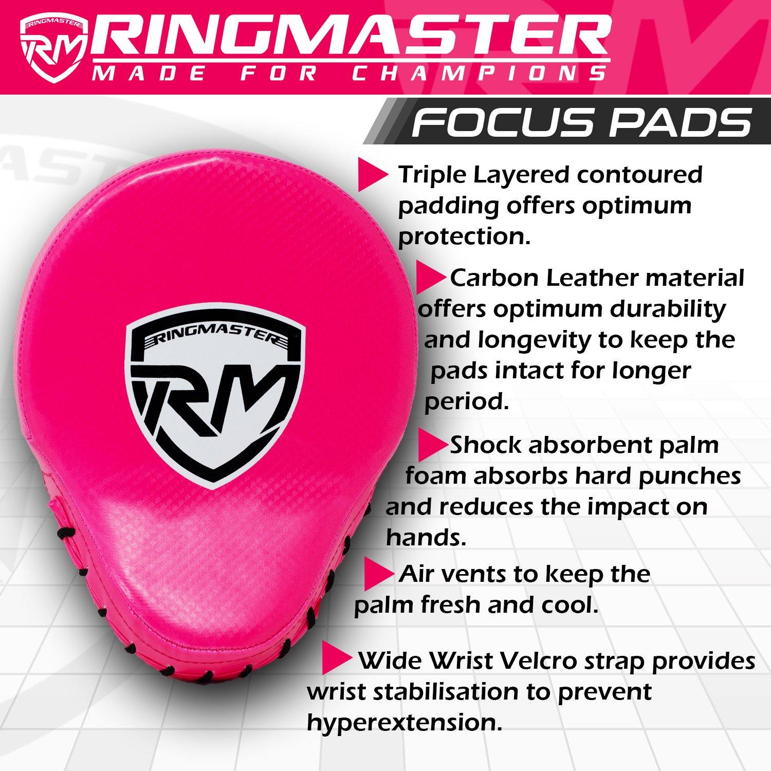 RingMaster Sports Ultralight Focus Pads Carbon Leather One Size Pink - RingMaster Sports