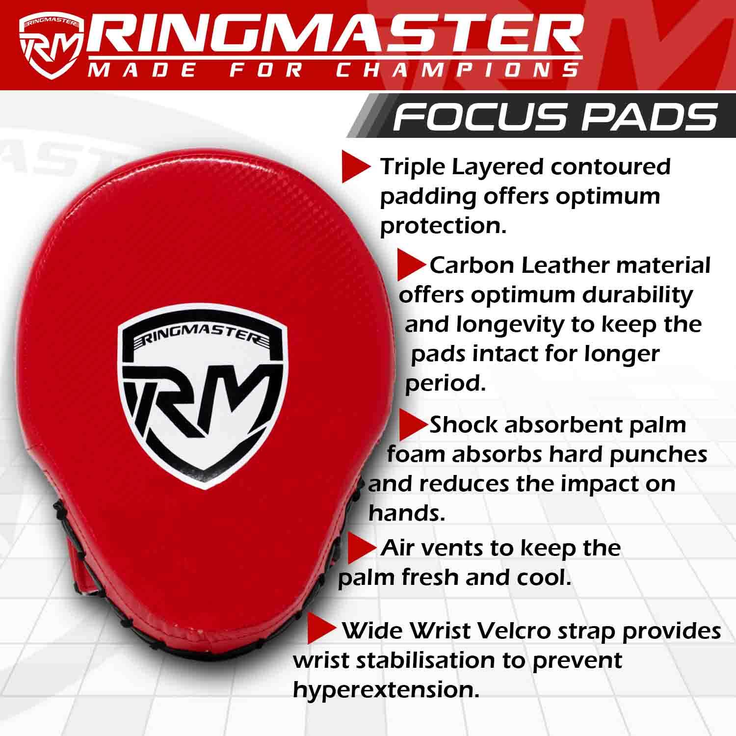 RingMaster Sports Ultralight Focus Pads Carbon Leather One Size Red - RingMaster Sports
