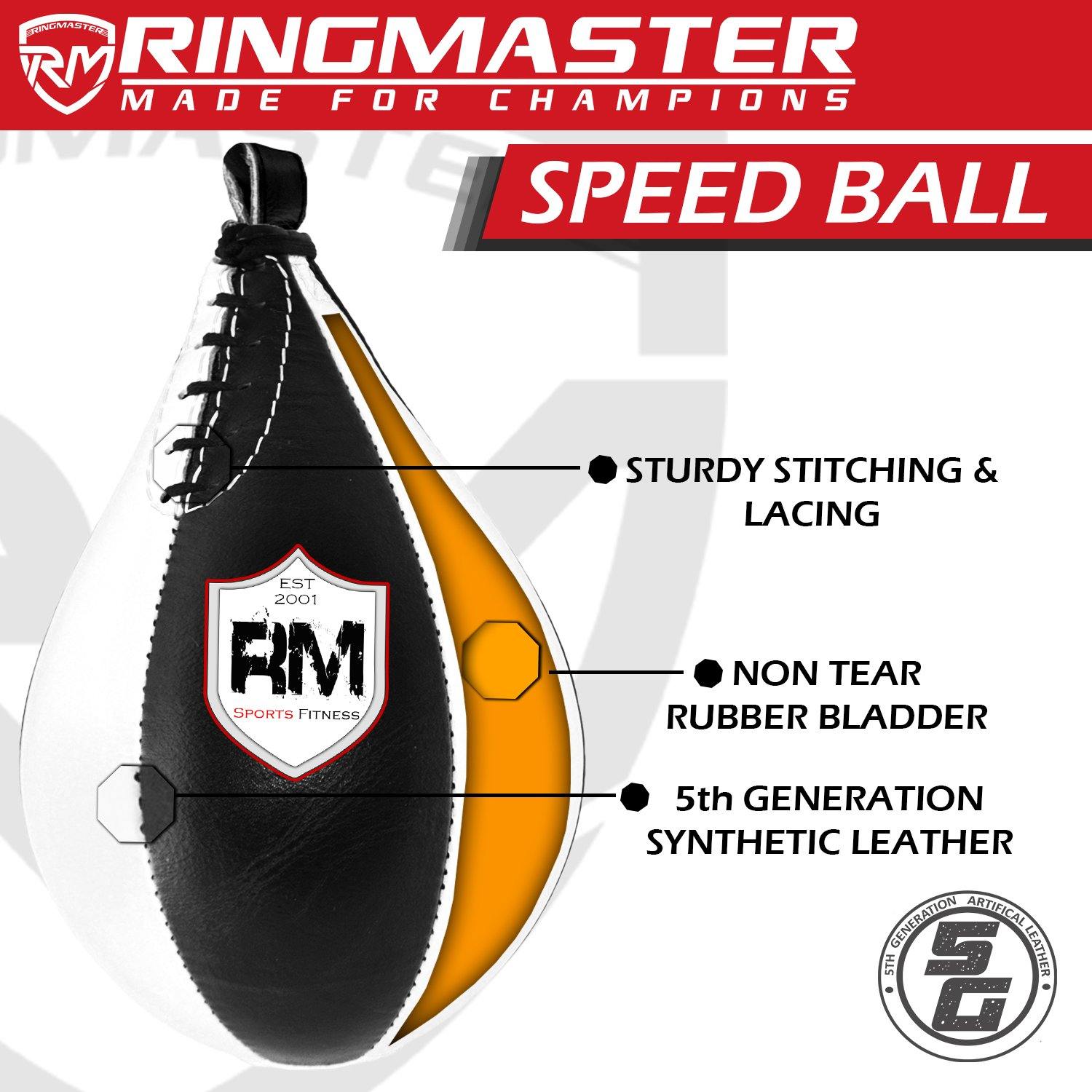 RingMaster Sports Speed Ball Genuine Leather White/Black - RingMaster Sports