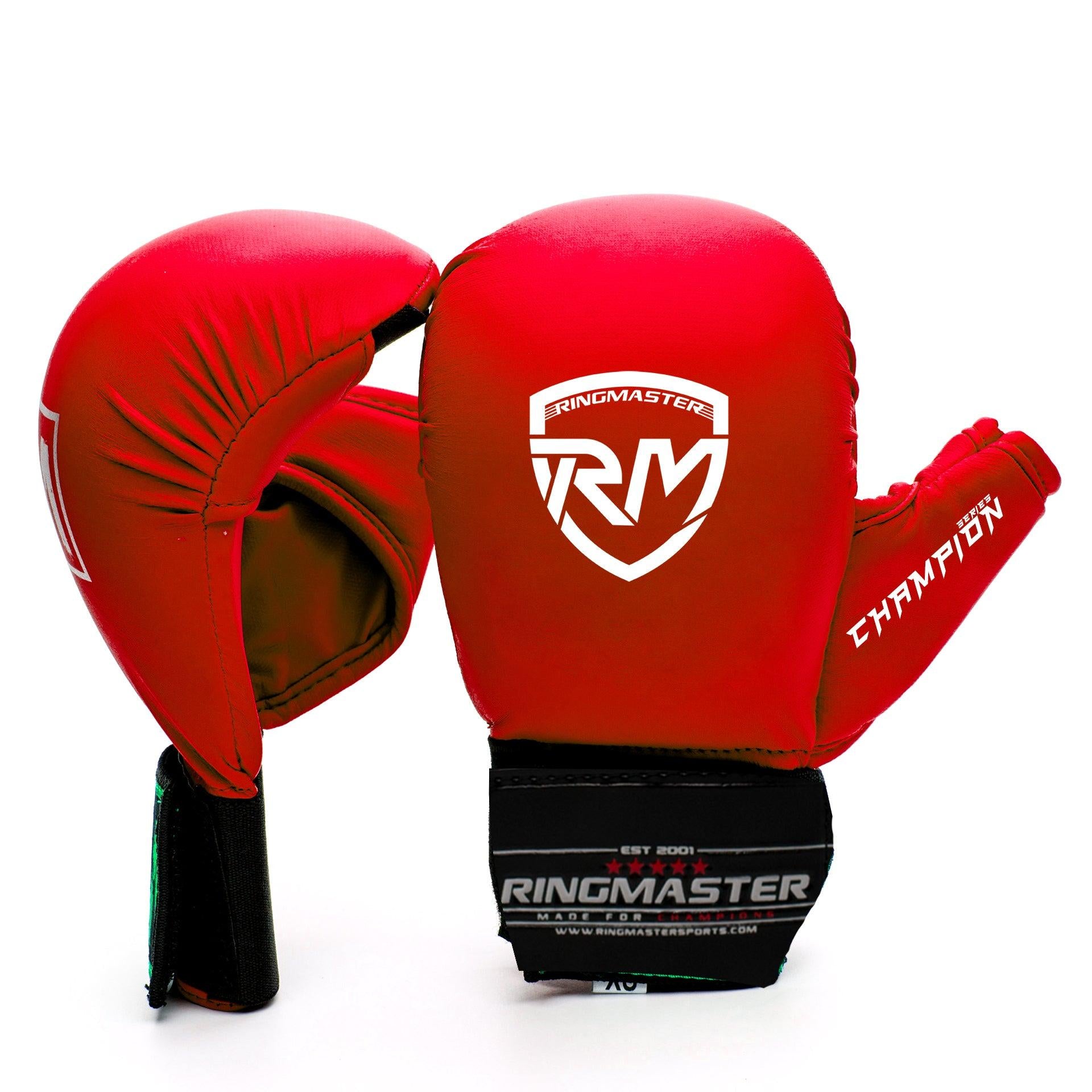 RingMaster Sports Synthetic Leather WKF Styled Kids Karate Gloves Red, martial arts image 1