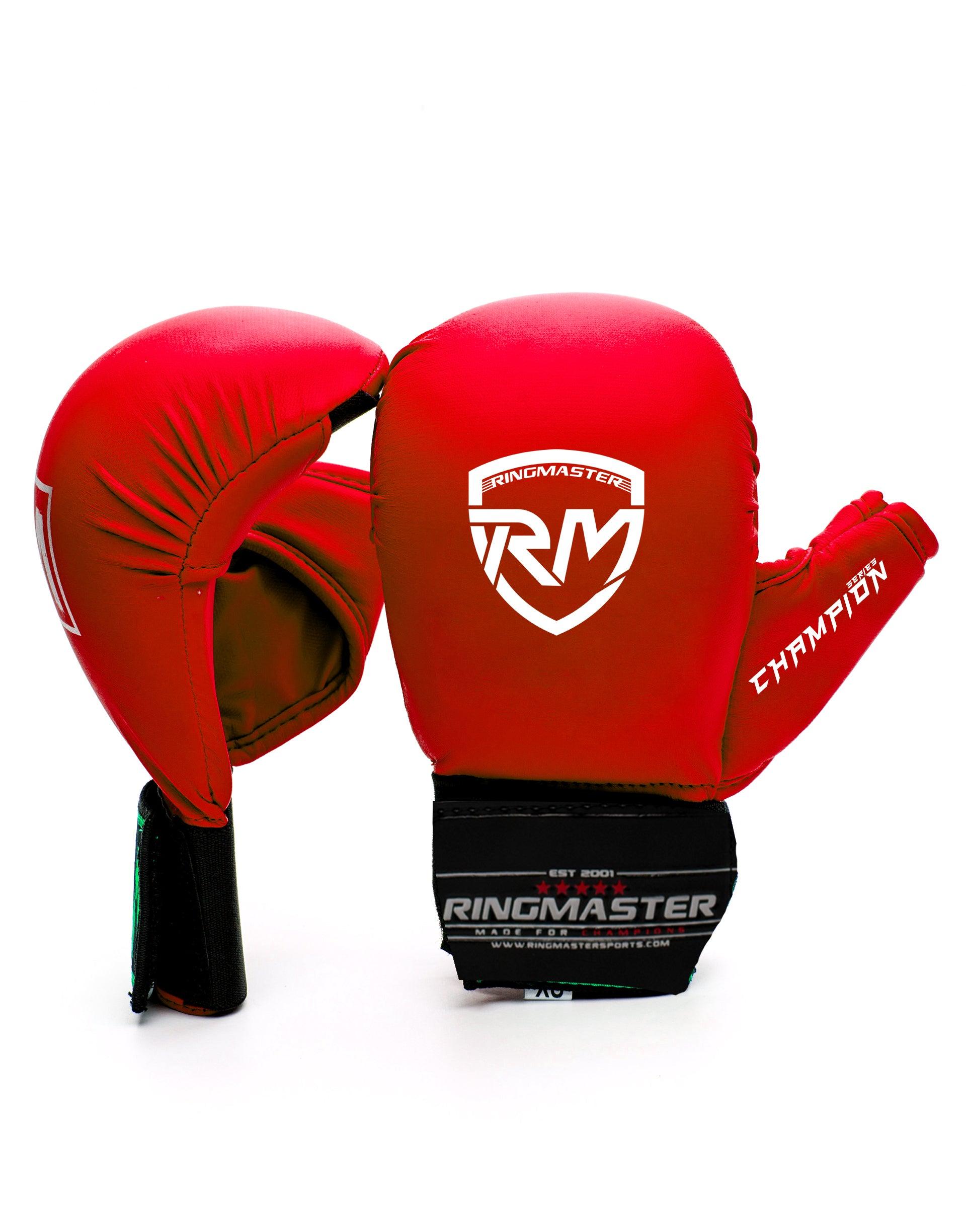 RingMaster Sports Synthetic Leather WKF Styled Kids Karate Gloves Red, martial arts image 1