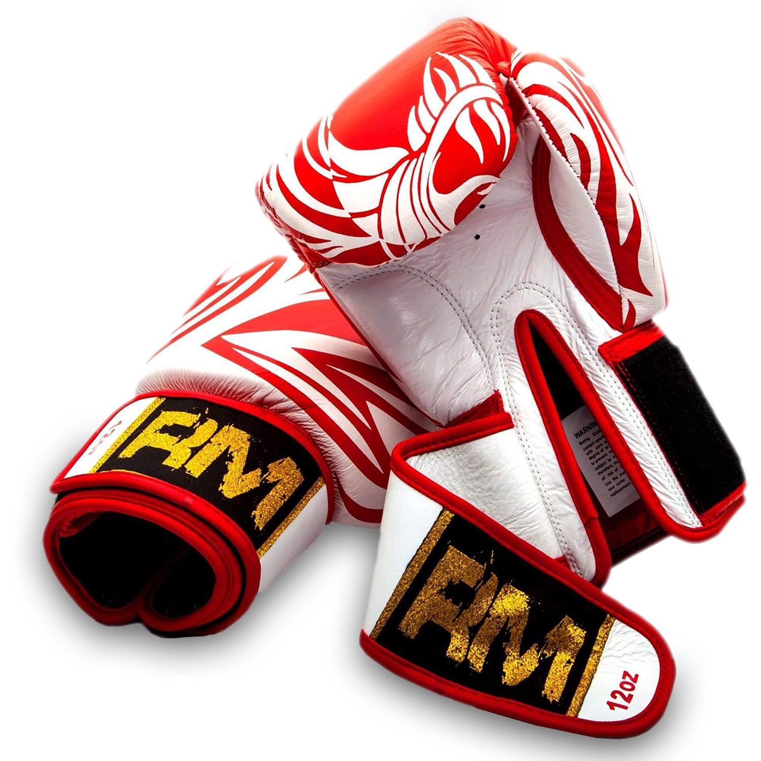 RingMaster Sports Genuine Leather Boxing Gloves White and Red Patterned - RINGMASTER SPORTS - Made For Champions