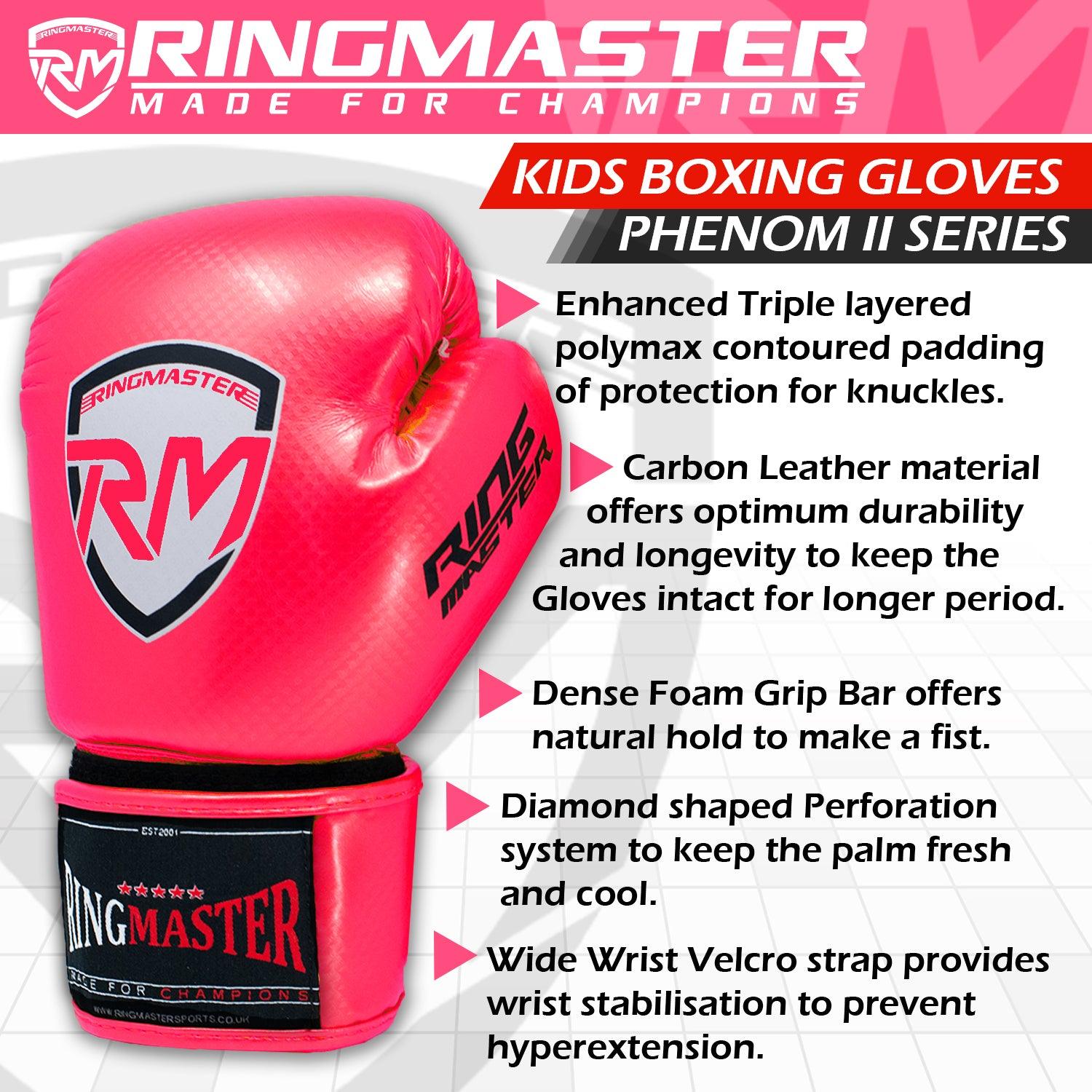 RingMaster Sports - Phenom Kids Boxing Gloves CarbonTech Bright Pink - RingMaster Sports