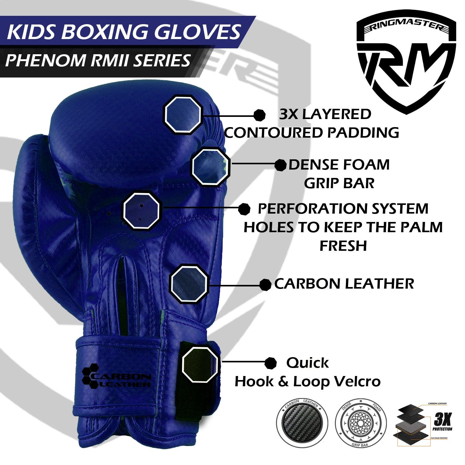 RingMaster Sports - Phenom Kids Boxing Gloves CarbonTech Blue - RINGMASTER SPORTS - Made For Champions