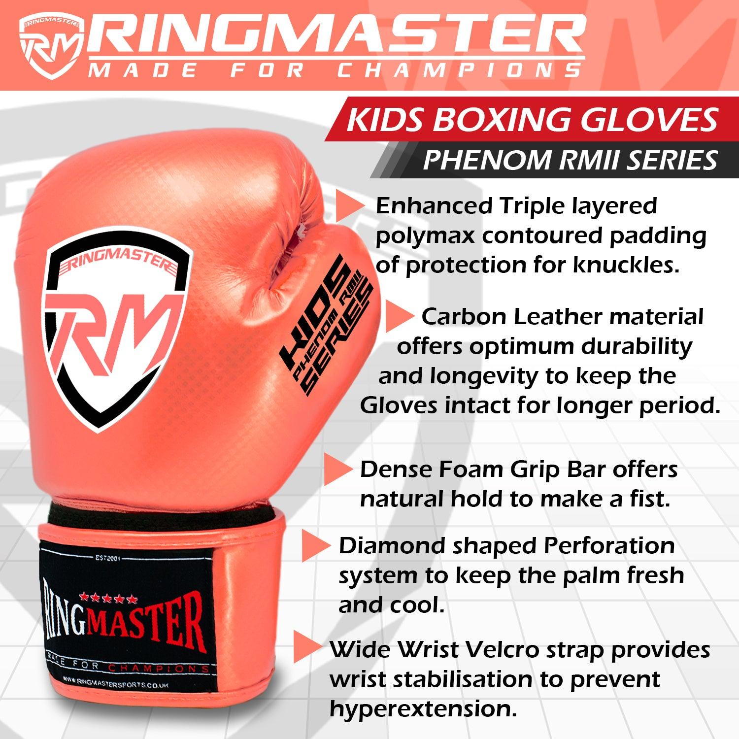RingMaster Sports - Phenom Kids Boxing Gloves CarbonTech Pink - RINGMASTER SPORTS - Made For Champions