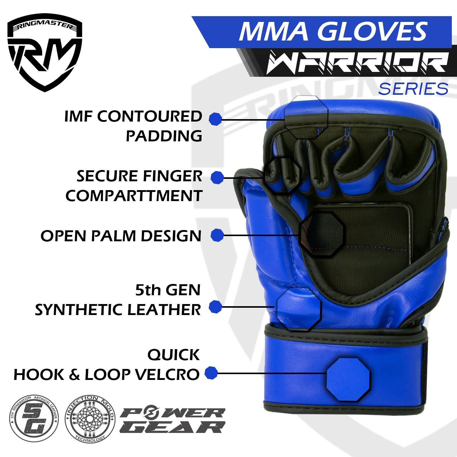 RingMaster Sports Warrior Series MMA Gloves 8oz Blue - RingMaster Sports