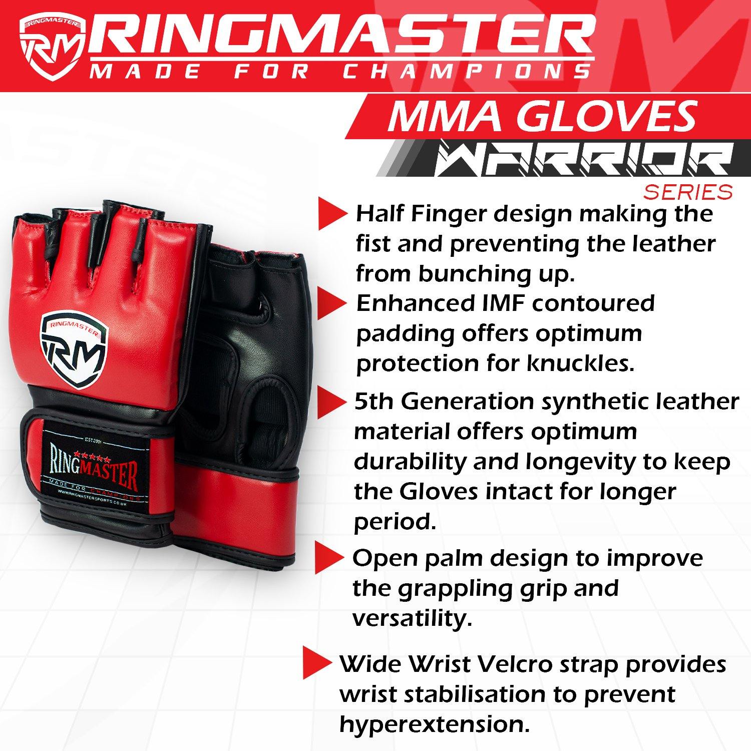 RingMaster Sports Warrior Series MMA Gloves 5oz Red - RingMaster Sports