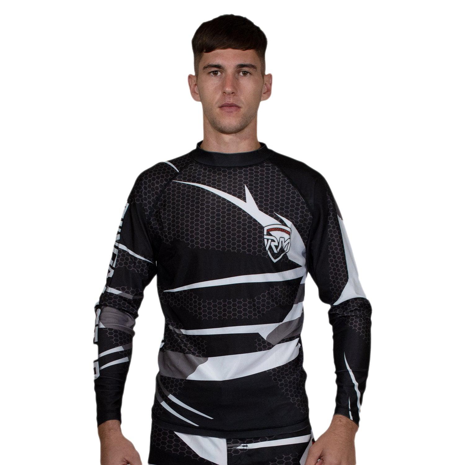 RingMaster Sports Full Sleeve Rash Guard Warrior Series Black White Stripes - RINGMASTER SPORTS - Made For Champions