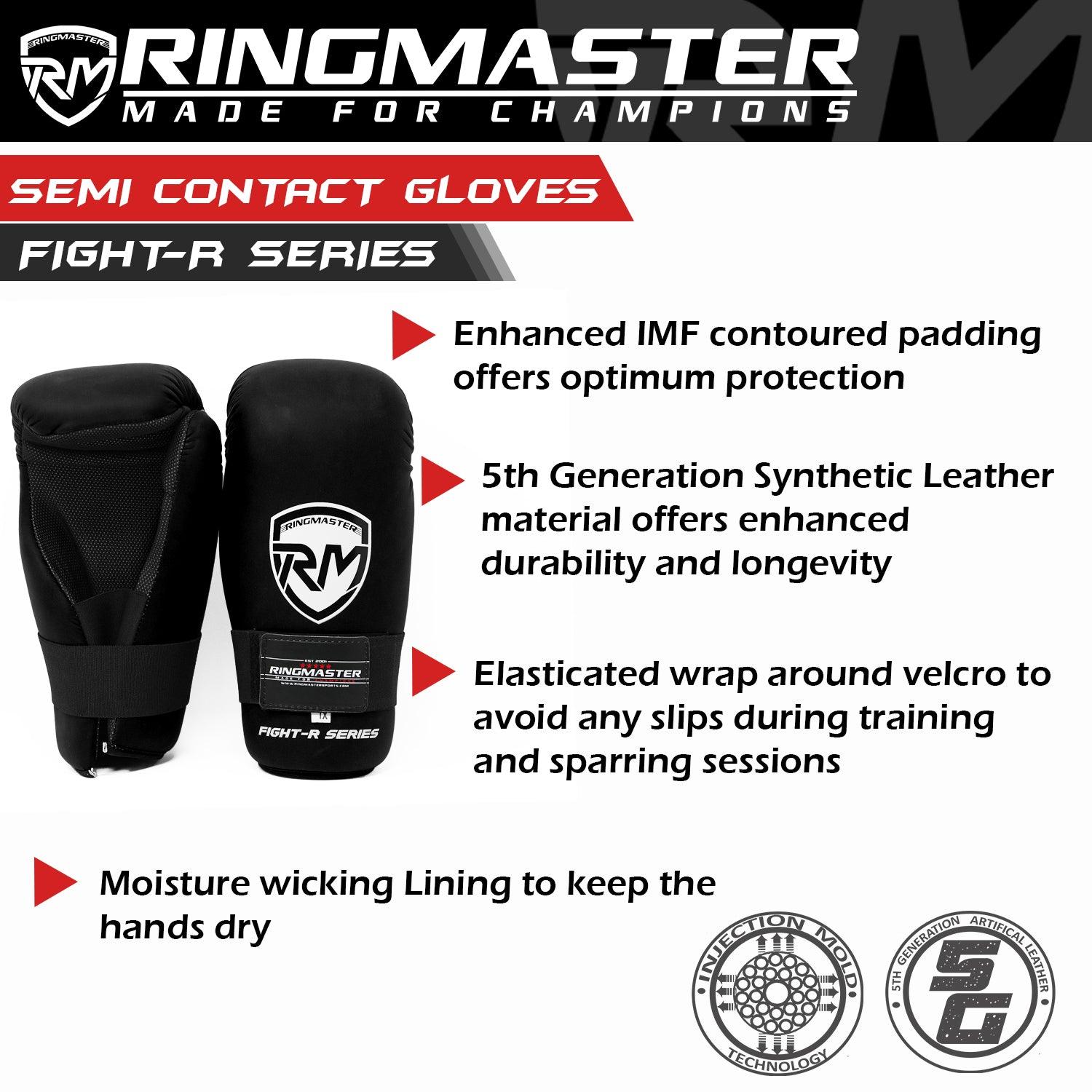 RingMaster Sports Kids Semi Contact Point Gloves Taekwondo Kickboxing Black - RINGMASTER SPORTS - Made For Champions