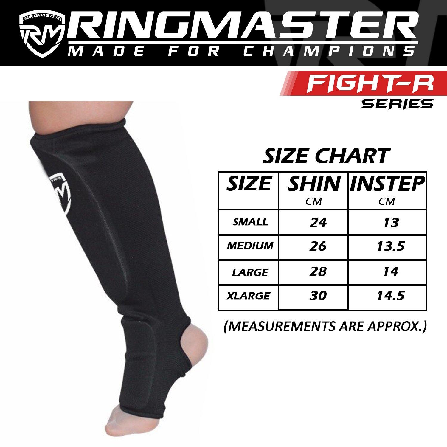 RingMaster Sports Slip-on Elastic Shin & Instep Pads Black - RingMaster Sports