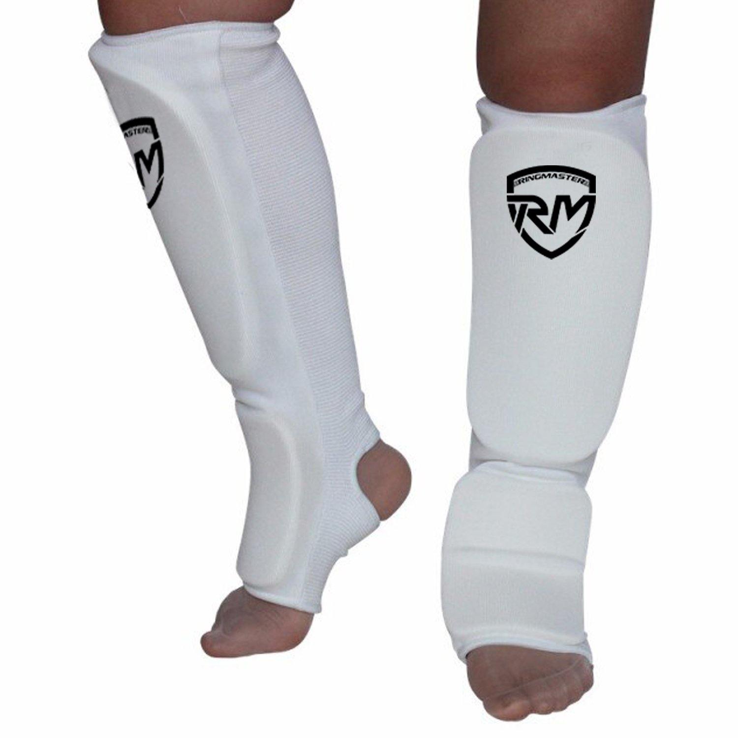 RingMaster Sports Elastic Shin & Instep Pads White - RingMaster Sports