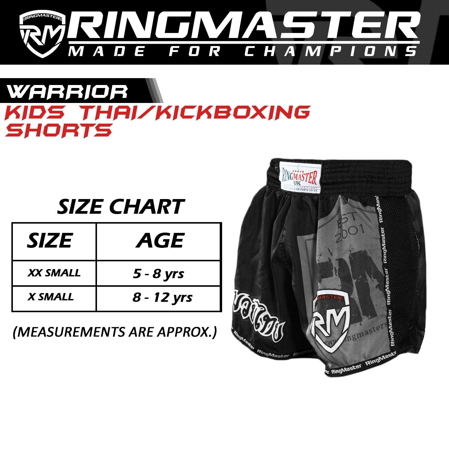 RingMaster Sports Warrior Kids Thai / Kickboxing Shorts Black - RingMaster Sports