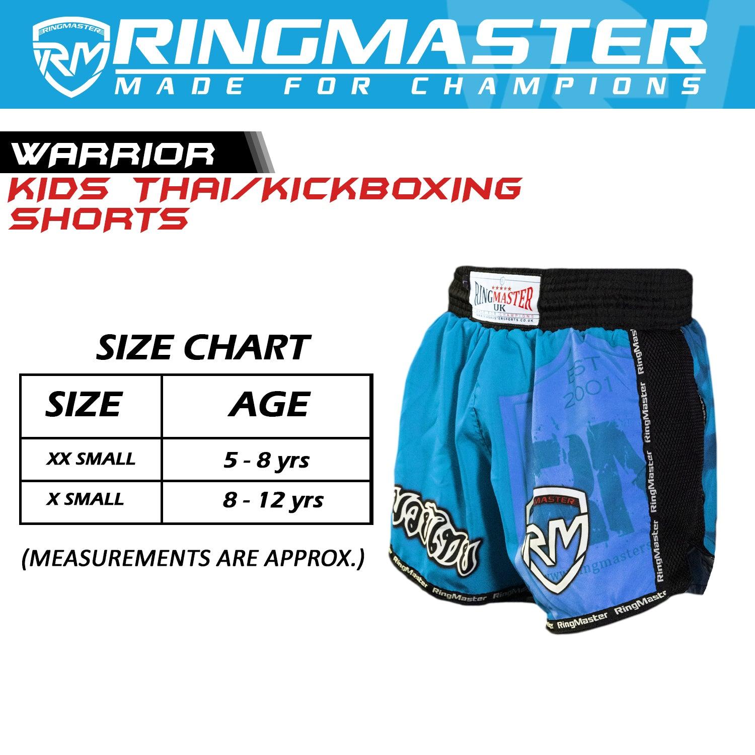 RingMaster Sports Warrior Kids Thai / Kickboxing Shorts Blue - RingMaster Sports