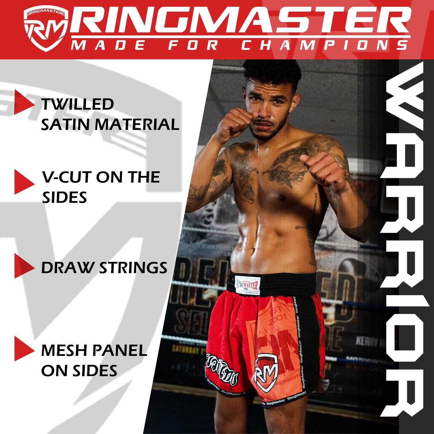 RingMaster Sports Warrior Kids Thai / Kickboxing Shorts Red - RingMaster Sports