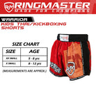 RingMaster Sports Warrior Kids Thai / Kickboxing Shorts Red - RingMaster Sports