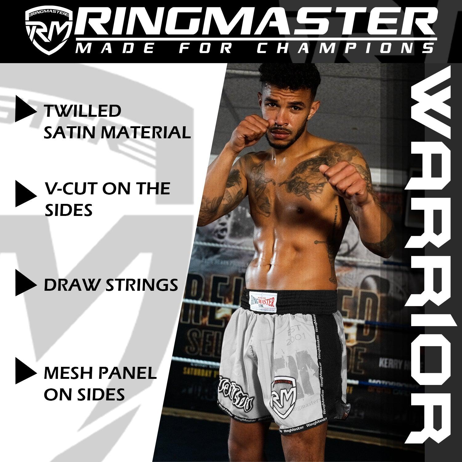RingMaster Sports Warrior Kids Thai / Kickboxing Shorts White - RingMaster Sports