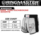 RingMaster Sports Warrior Kids Thai / Kickboxing Shorts White - RingMaster Sports