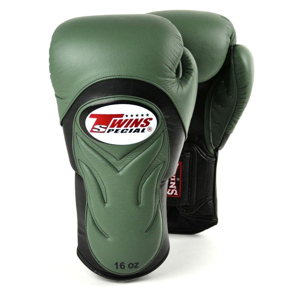 BGVL6 Twins Olive Green-Black Deluxe Velcro Boxing Gloves - RingMaster Sports