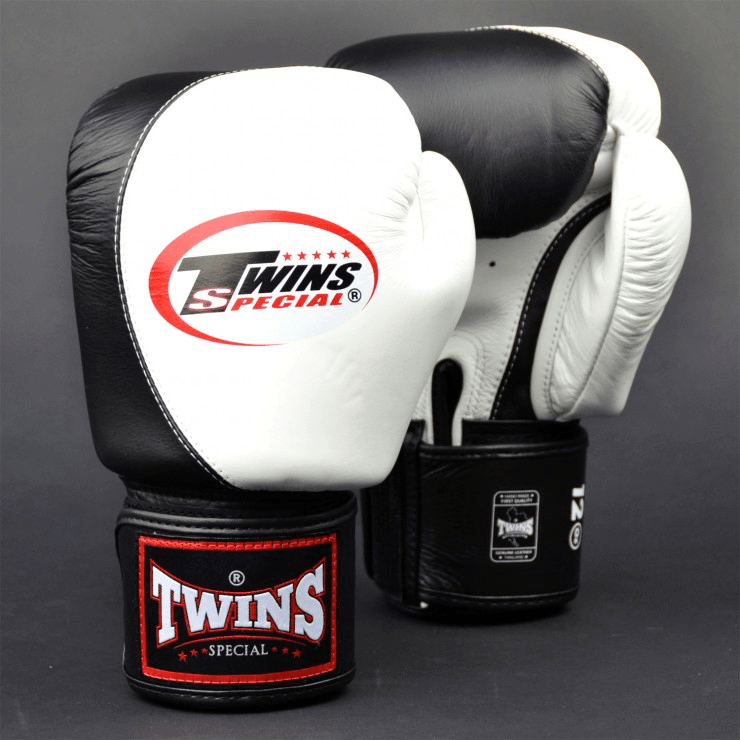 BGVL8 Twins 2-Tone White-Black Velcro Boxing Gloves - RINGMASTER SPORTS - Made For Champions