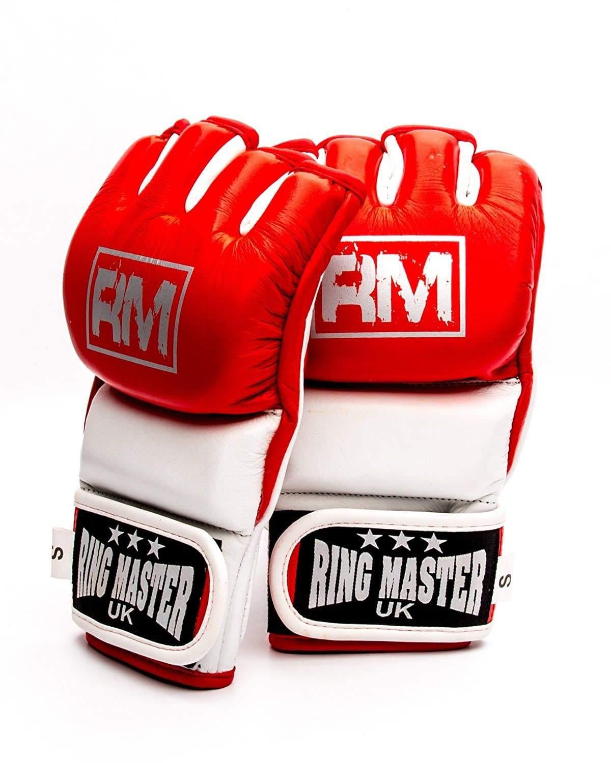 RingMaster Sports MMA Gloves Genuine Leather Red and White Image 1