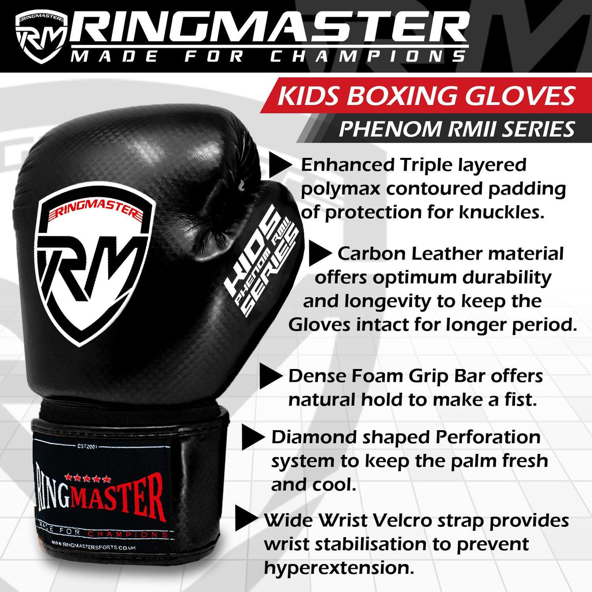 Black RingMaster Sports kids boxing gloves