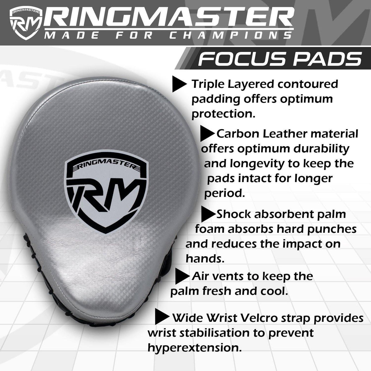 Silver RingMaster Sports focus pads in Carbon Leather