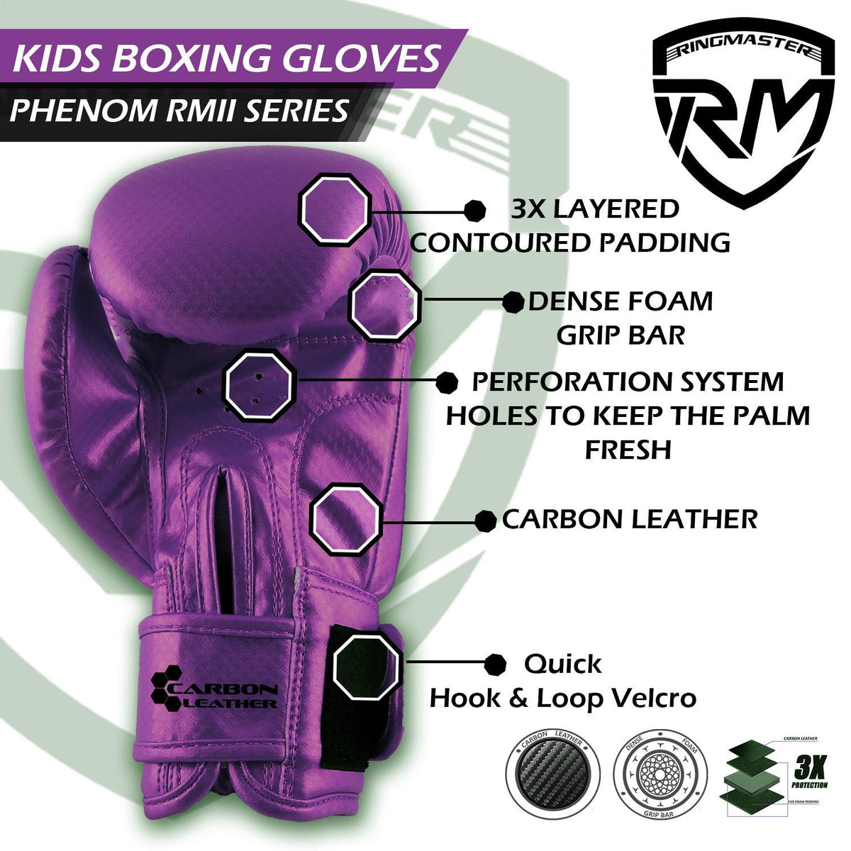 RingMaster Sports purple CarbonTech Leather boxing gloves for kids