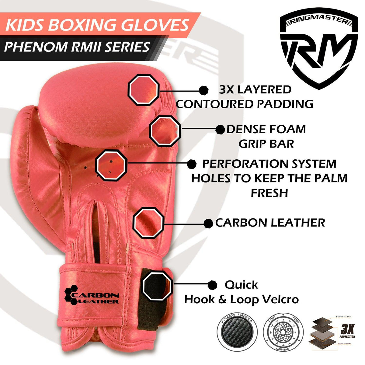 RingMaster Sports pink CarbonTech Leather kids boxing gloves
