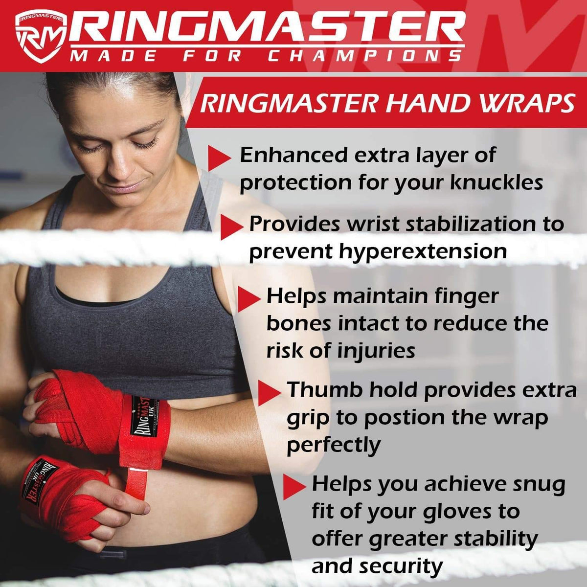 RingMaster Sports 5 m hand wraps suitable for adults