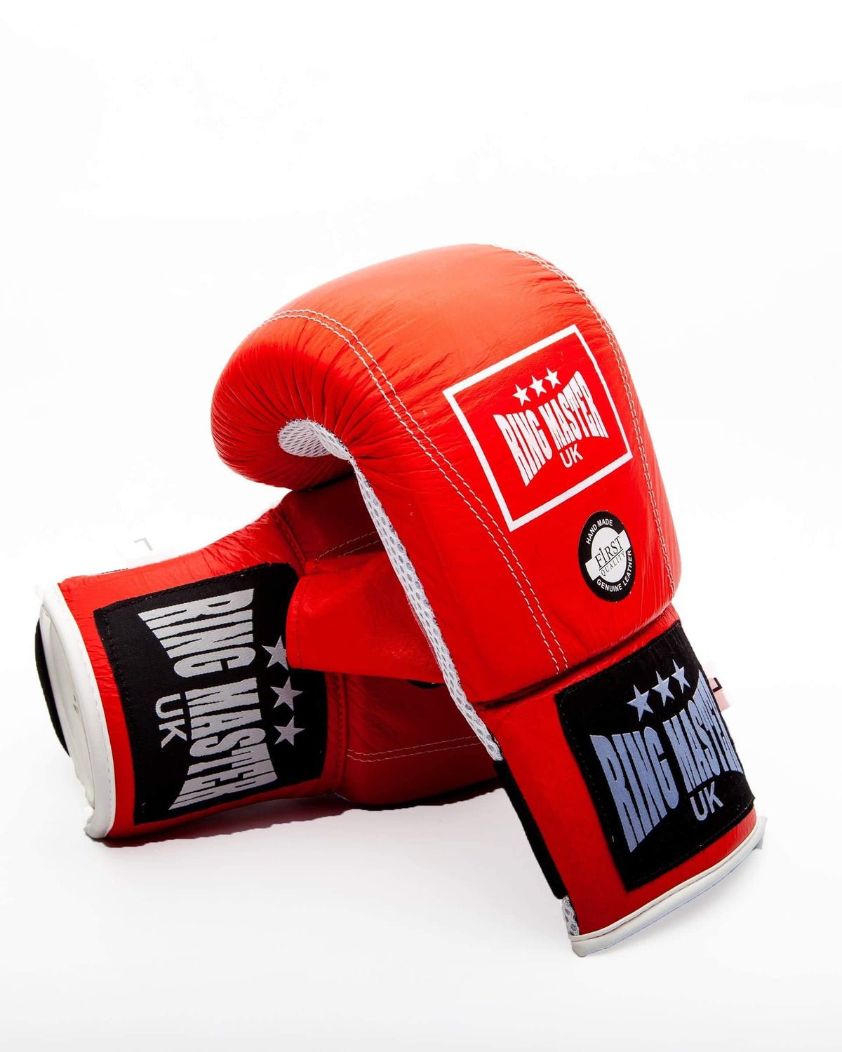 Handmade RingMaster Sports bag mitts in red genuine leather