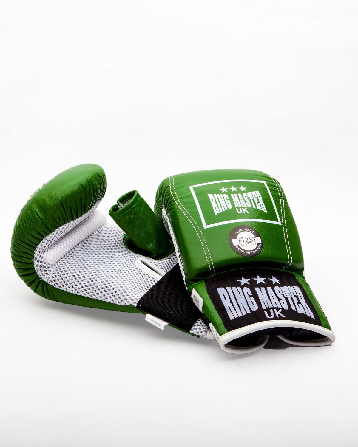 Handmade RingMaster Sports bag mitts in green genuine leather