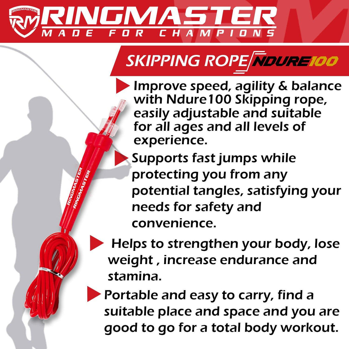 RingMaster Sports red Ndure 1000 speed skipping rope