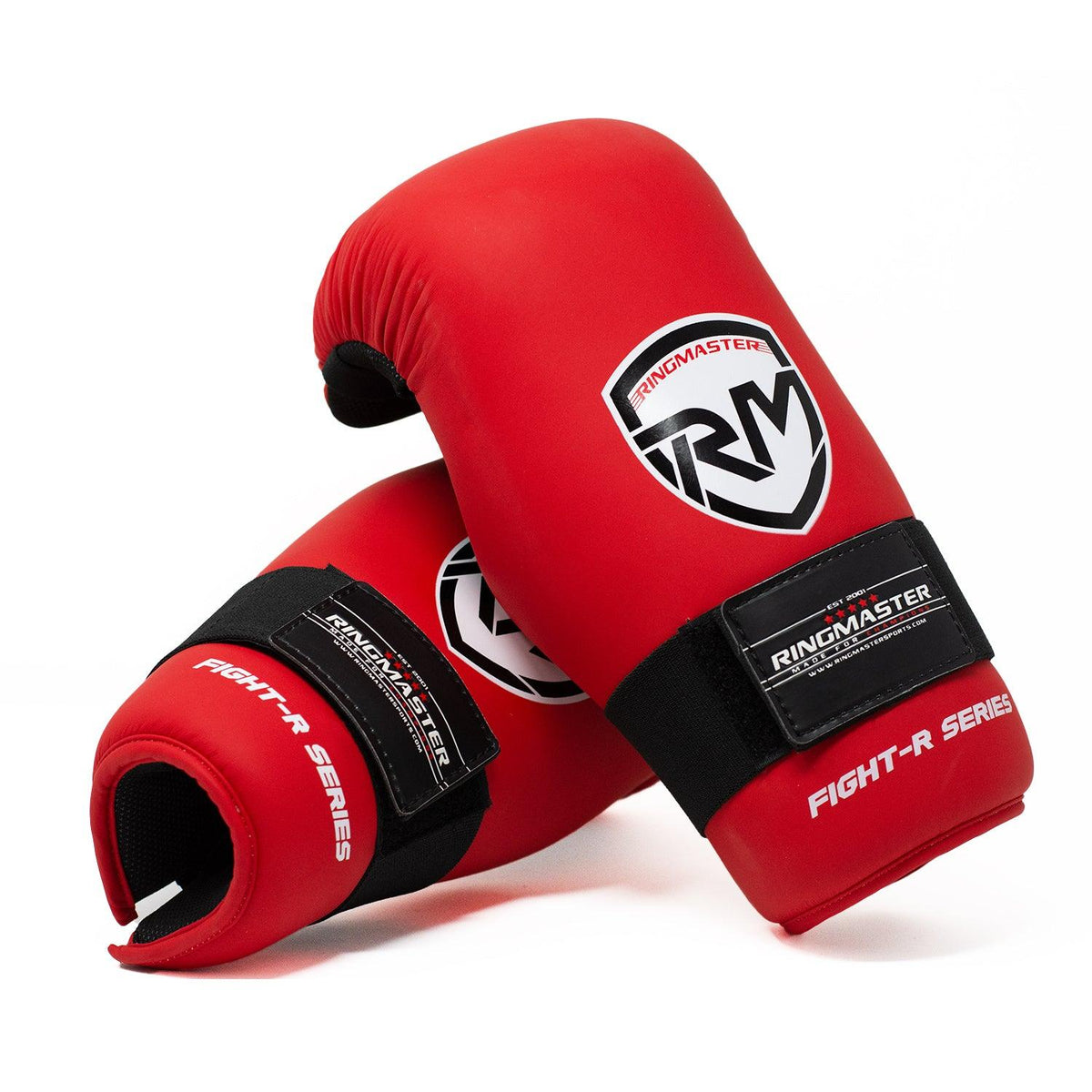 RingMaster Sports red semi contact gloves with wrap-around Velcro