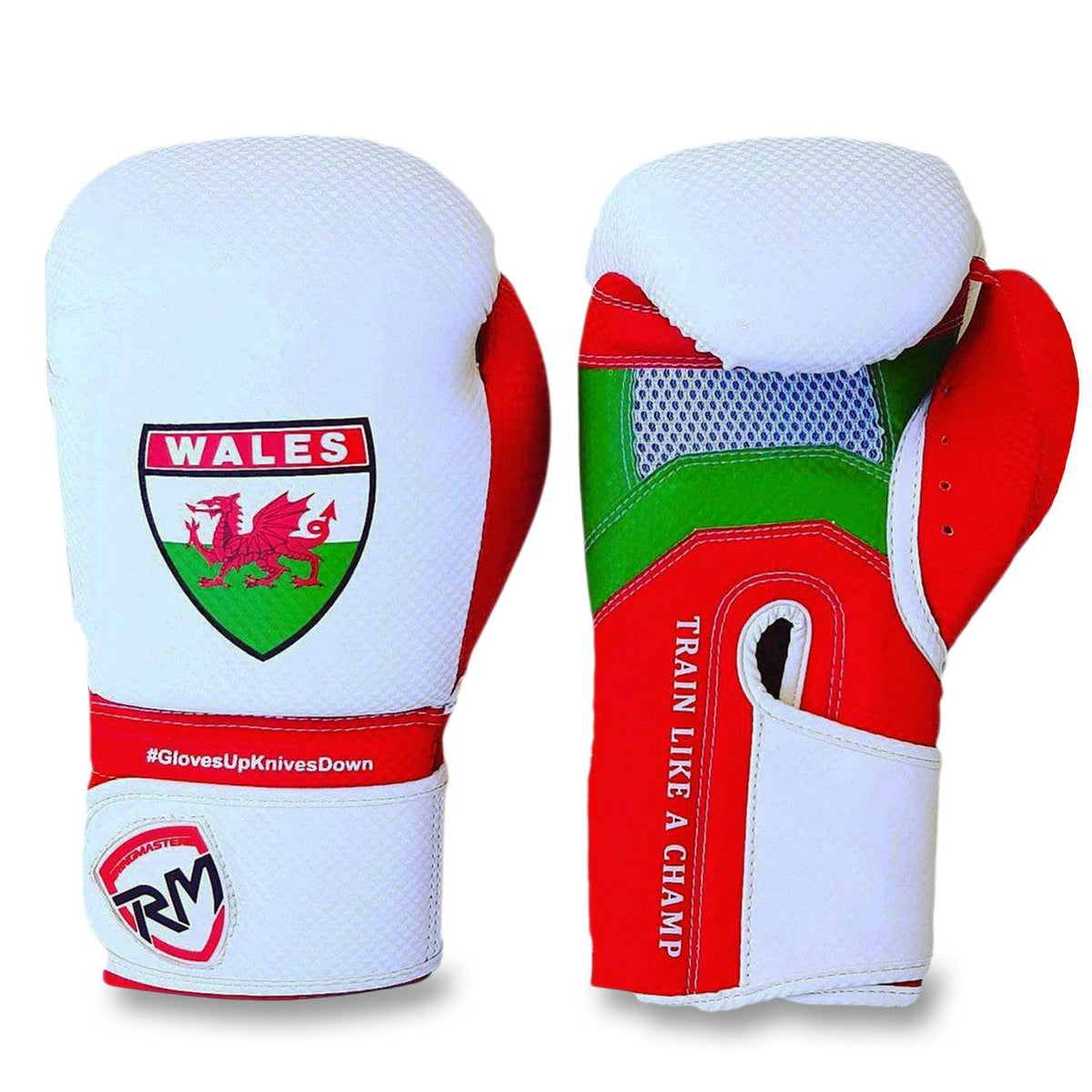 RingMaster Sports Wales Special Edition boxing gloves in white, green and red