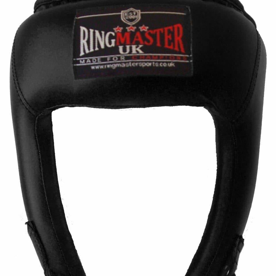 Kids Extra Small Black Synthetic Leather RingMaster Sports Open Face Head Guard Image 1